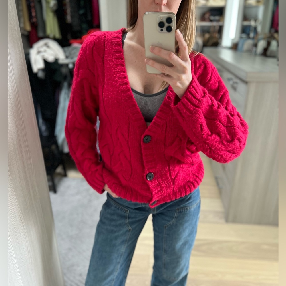 Dark pink button up cardigan sweater